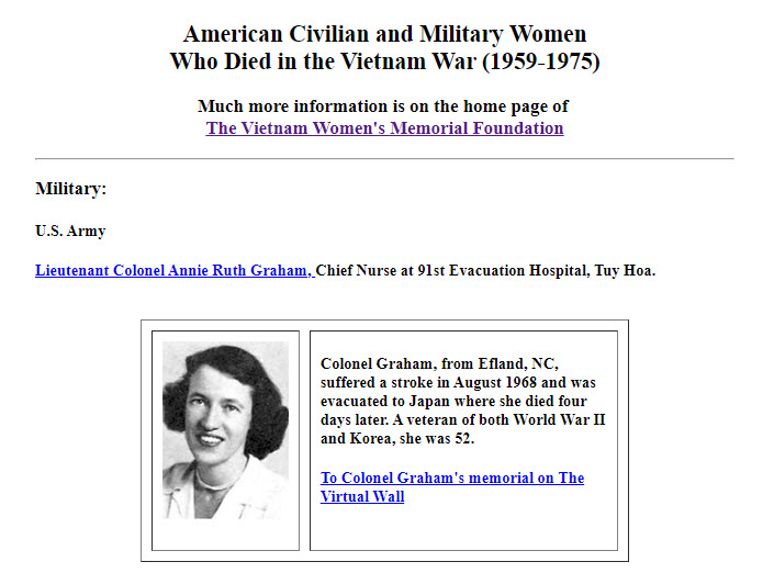 American Women who died in Vietnam War