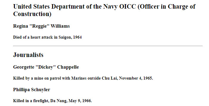 American Women who died in Vietnam War