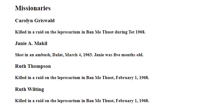 American Women who died in Vietnam War