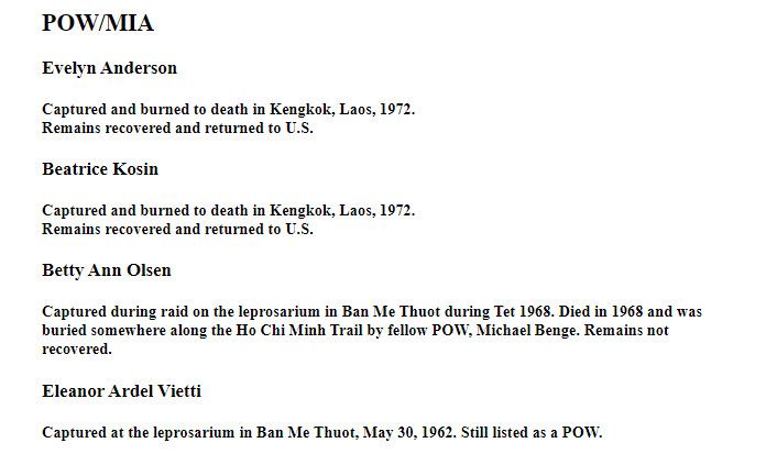 American Women who died in Vietnam War