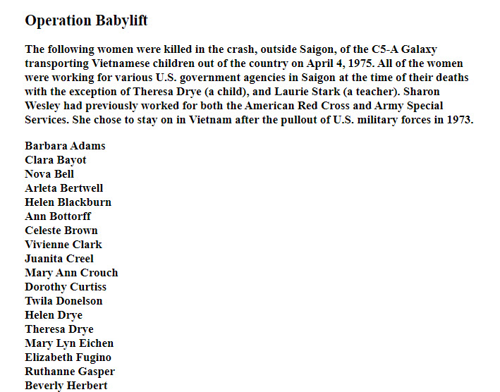 American Women who died in Vietnam War