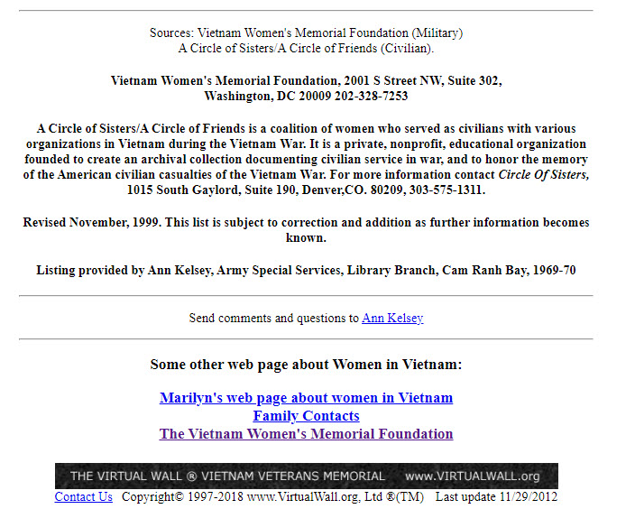 American Women who died in Vietnam War