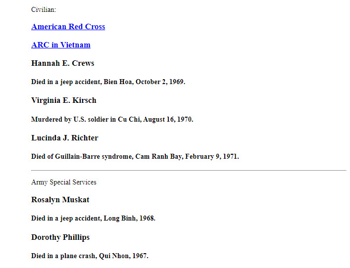 American Women who died in Vietnam War